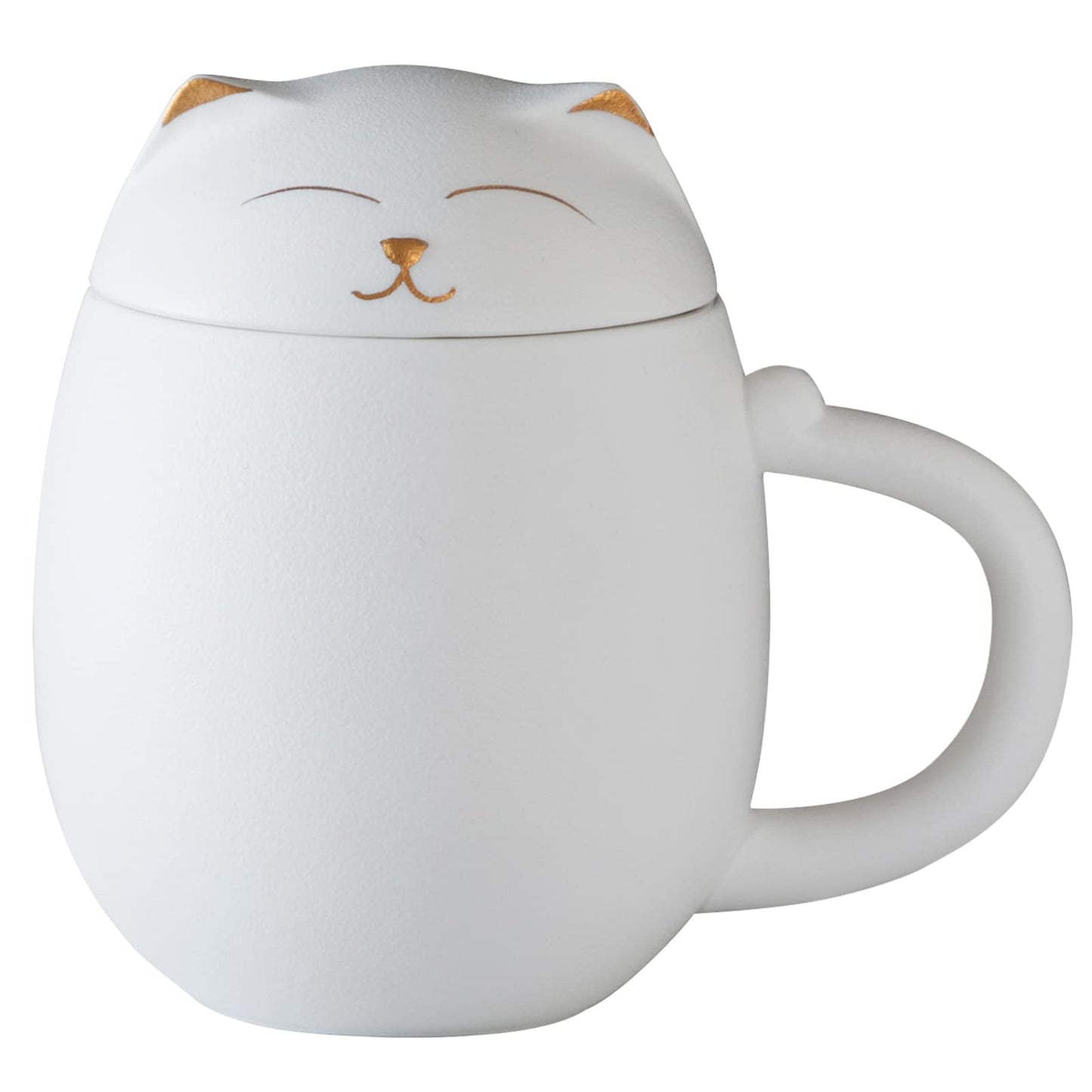 Cat Tea Cup (with filter and lid) - 13.5 oz ceramic cup - A suitable gift for cat lovers to give to friends and family. (Black)