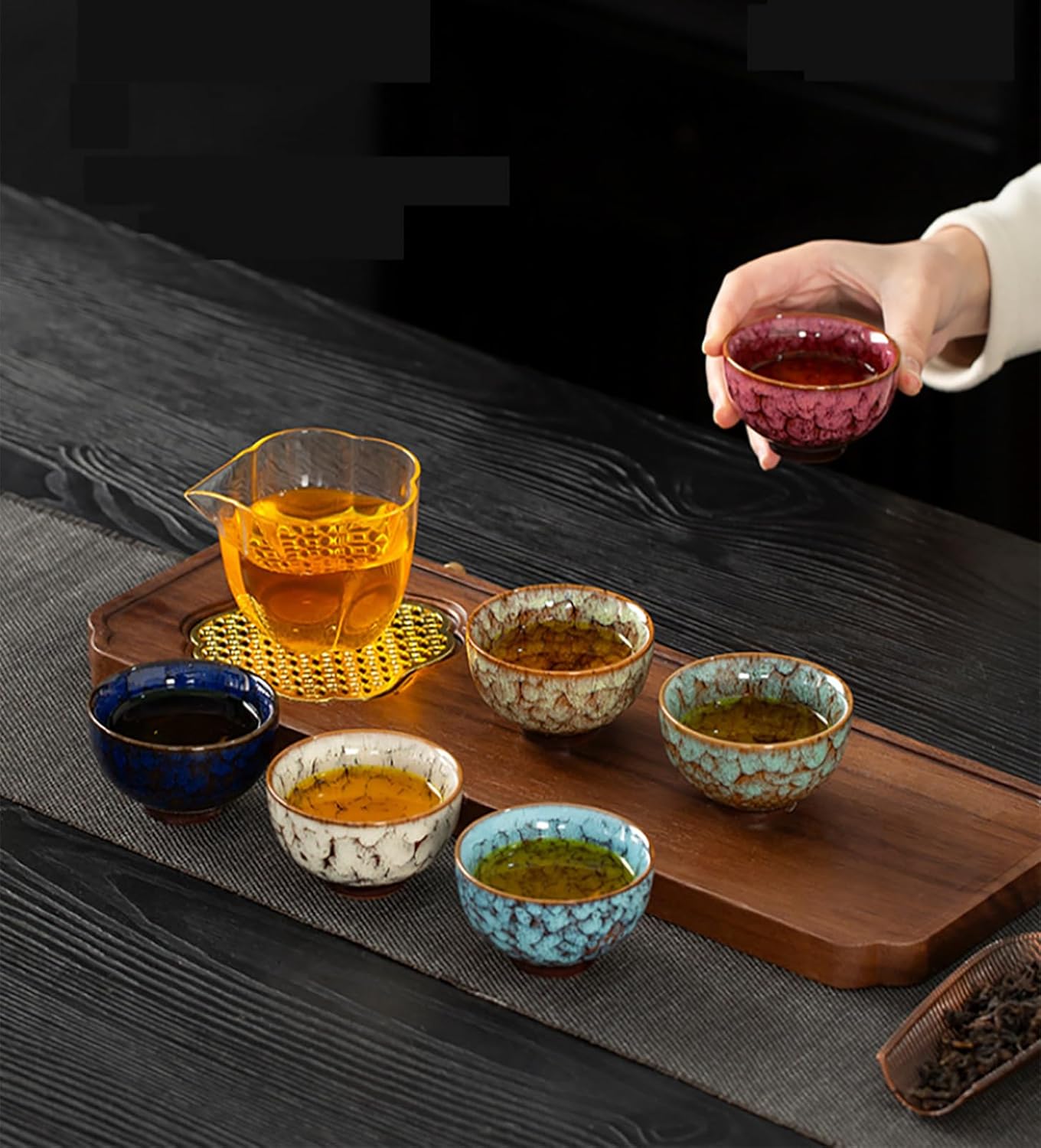 Chinese Ceramic Kung Fu Tea Set of 6, Japanese Tea Cup, Sake Cup,Sake Sets Ceramic Tea Cup, Ceramic Tea Set,Blue gift box packaging