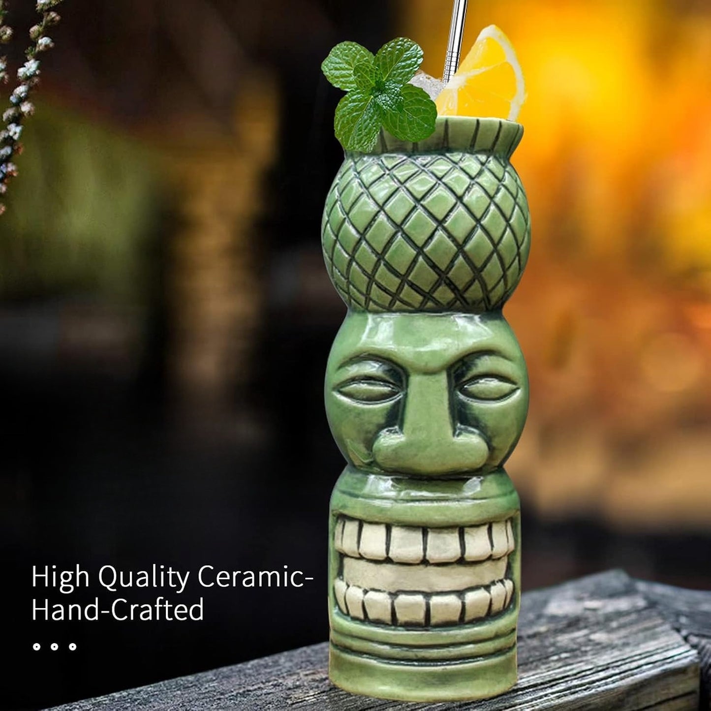Barware Set (for cocktails - tiki cups) 4-piece set - ceramic party cups - bar decoration - creative - large Hawaiian beverage bar decoration - classic tropical drinkware - barware 4 sets