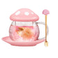 Mushroom Tea Cup Set, Cute Glass Tea Cups and Saucers, Kawaii Tea Cup with Infuser for Loose Leaf Tea Steeper, Coffee Mug Gift for Women, Tea Infuser Mug with Lid for Mother Girls (Pink)
