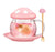 Mushroom Tea Cup Set, Cute Glass Tea Cups and Saucers, Kawaii Tea Cup with Infuser for Loose Leaf Tea Steeper, Coffee Mug Gift for Women, Tea Infuser Mug with Lid for Mother Girls (Pink)