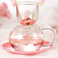Mushroom Tea Cup Set, Cute Glass Tea Cups and Saucers, Kawaii Tea Cup with Infuser for Loose Leaf Tea Steeper, Coffee Mug Gift for Women, Tea Infuser Mug with Lid for Mother Girls (Pink)