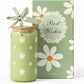 Cute Glass Matcha Cup with Lids and Straws, Teen Girl Birthday Gifts Daisy Iced Coffee Cups, Sage Green Aesthetic Mug Tumbler for Mothers Day Christmas Valentines Coffee Lover 16oz