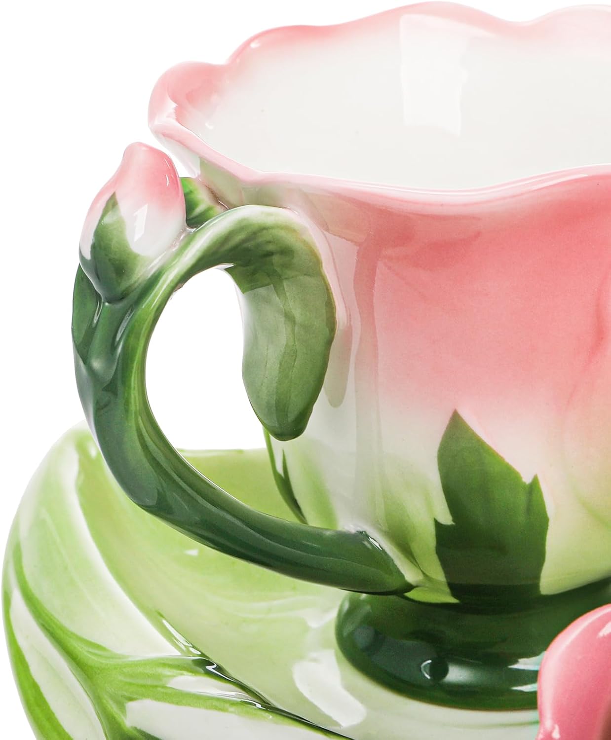 Pink tea cup set (including saucers and teaspoons), a 4.5-ounce small ceramic rose-shaped tea cup set, suitable for women and girls, a handcrafted vintage coffee latte mug, exquisite tea sets, suitable as Mother's Day, birthday gifts or wedding gifts.