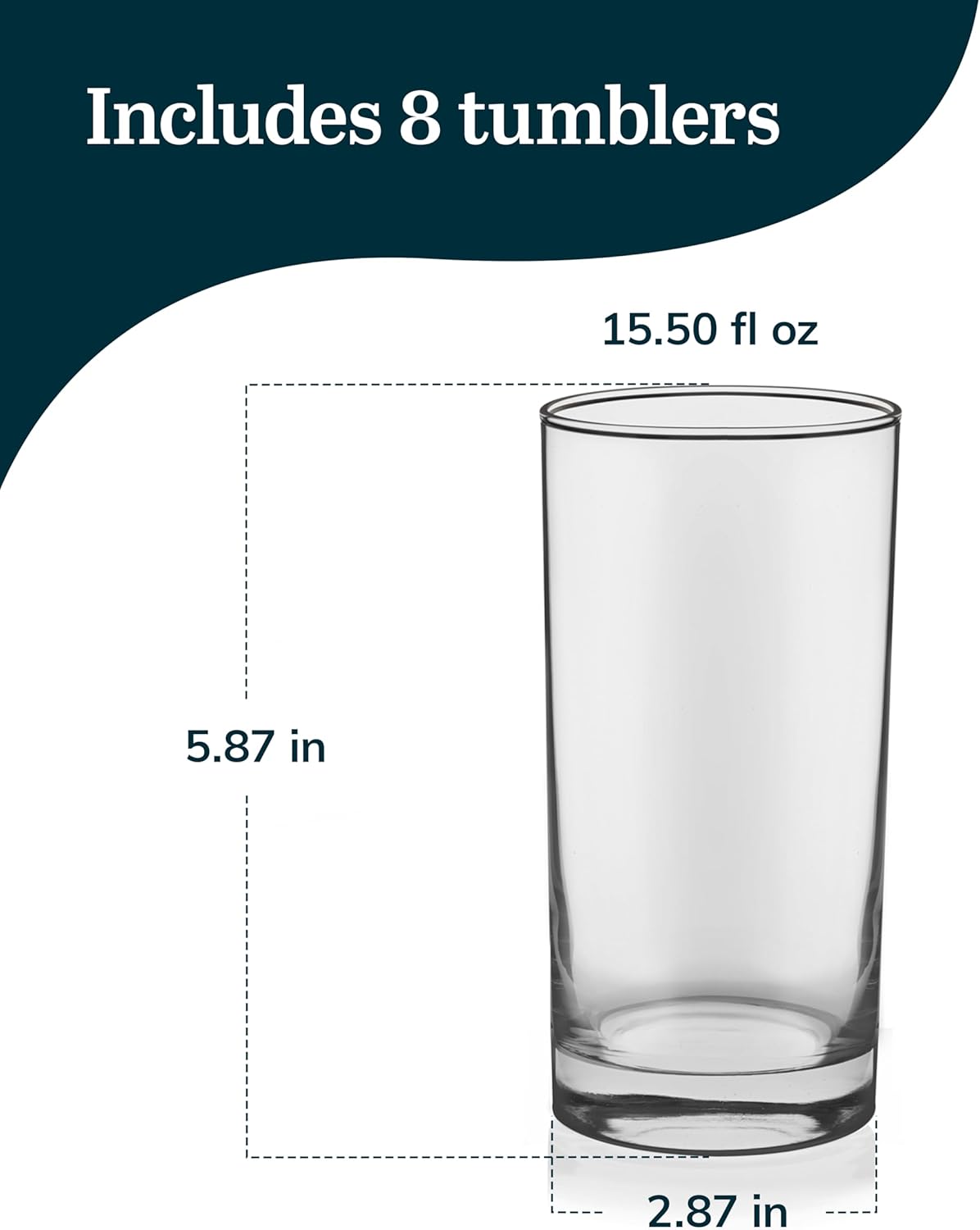 Heavy Base Drinking Glasses Set of 8, 15.5 Oz Elegant, Weighted Clear Water Glasses, Dishwasher Safe Glass Cups Set for Parties, Birthdays