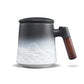 A pressed ceramic tea cup with a filter and lid, with a capacity of 14.5 ounces, a wooden handle. It is a gift set suitable for tea lovers, including a tea infuser cup and a filter.