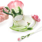 Pink tea cup set (including saucers and teaspoons), a 4.5-ounce small ceramic rose-shaped tea cup set, suitable for women and girls, a handcrafted vintage coffee latte mug, exquisite tea sets, suitable as Mother's Day, birthday gifts or wedding gifts.