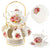 Ceramic tea set (with metal tray and spoons) Adult ceramic tea set with European floral pattern teapot, cup, tray and spoon. Suitable as a gift for women and mothers. Large version (bright style, 20 pieces)
