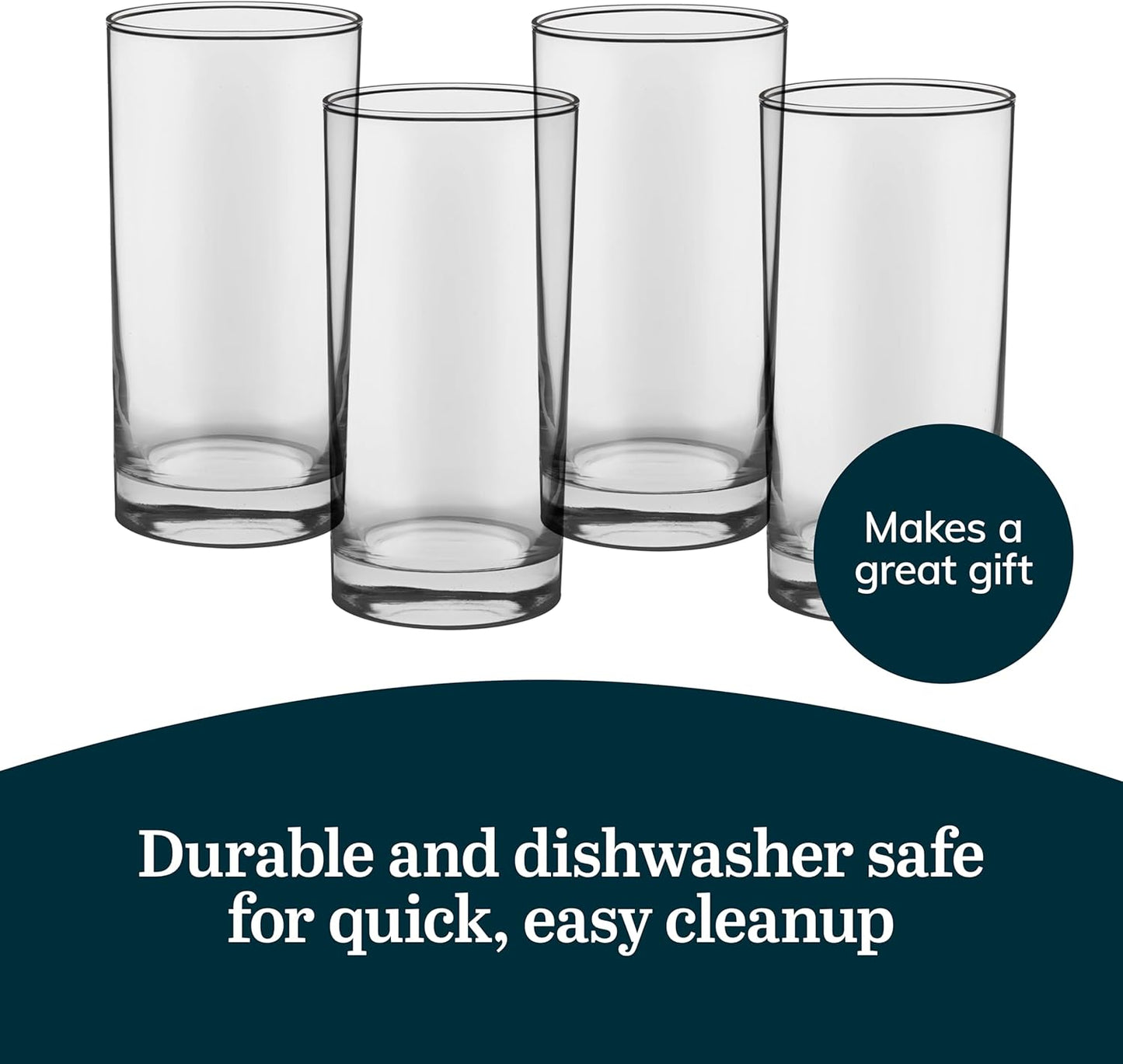 Heavy Base Drinking Glasses Set of 8, 15.5 Oz Elegant, Weighted Clear Water Glasses, Dishwasher Safe Glass Cups Set for Parties, Birthdays