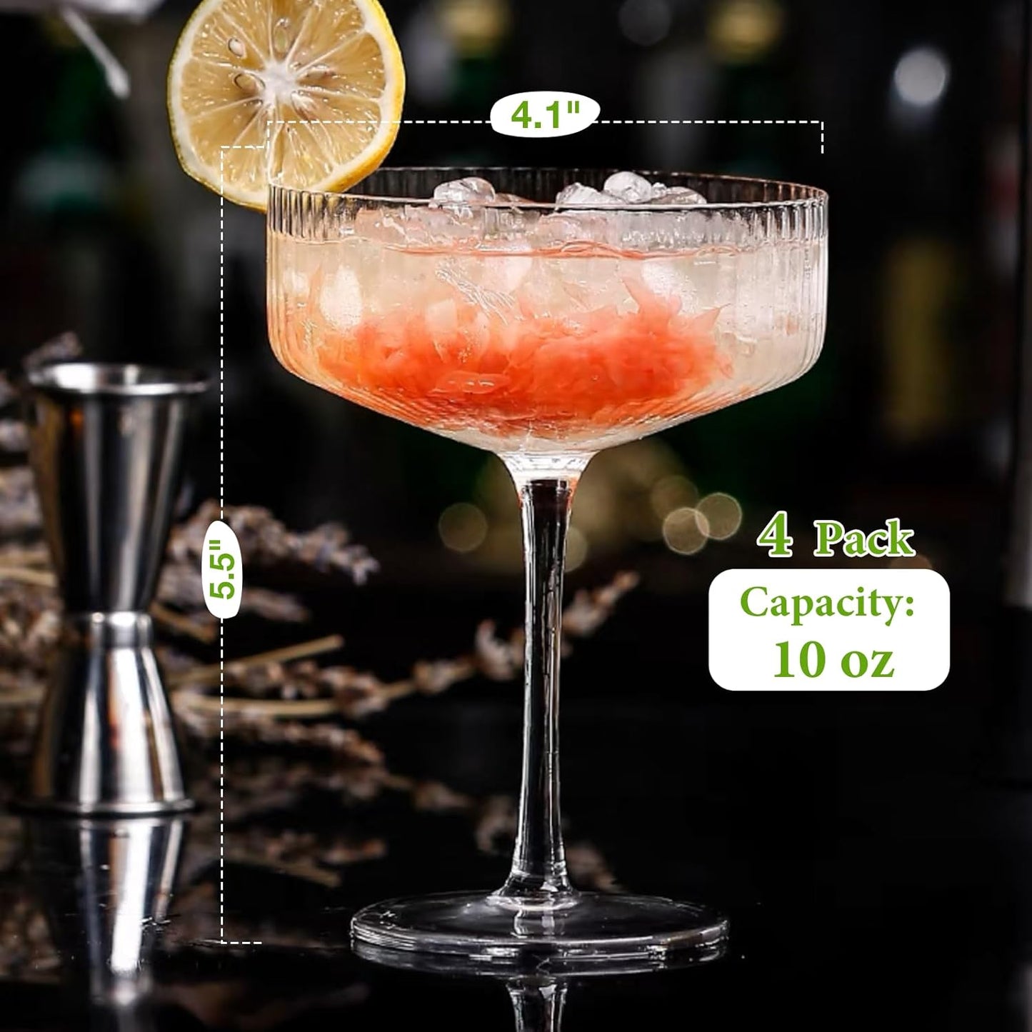 Wave-shaped cocktail set, 10-ounce retro cocktail set, unique martini cup, classic cocktail set, bar drinking set. Perfect for drinking cocktails, wines, champagnes, and also suitable as a gift.