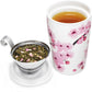 Double-layer ceramic tea cup, detachable stainless steel filter basket and lid. It can brew 12 ounces of loose tea leaves. It can be used in the dishwasher and microwave oven. It is a gift for mothers and an ideal choice when enjoying cherry blossoms.