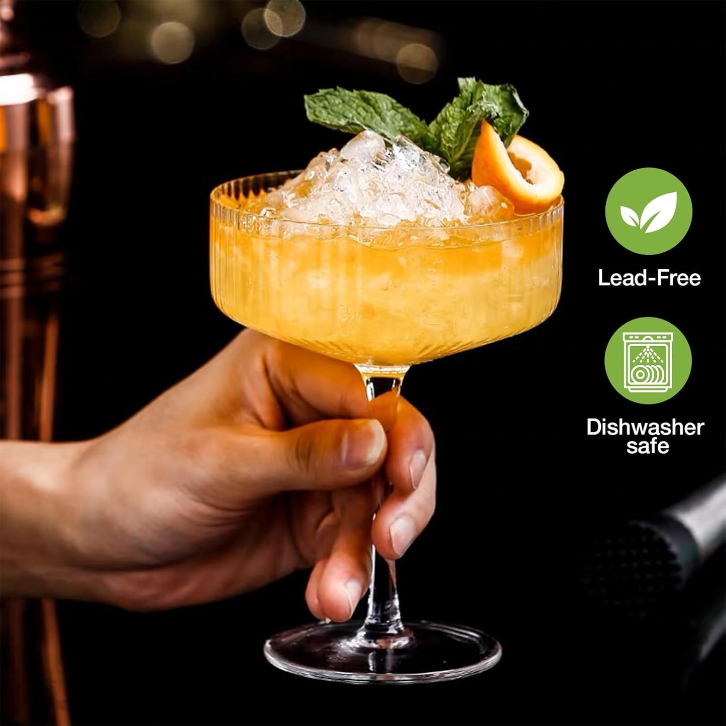 Wave-shaped cocktail set, 10-ounce retro cocktail set, unique martini cup, classic cocktail set, bar drinking set. Perfect for drinking cocktails, wines, champagnes, and also suitable as a gift.