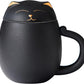 Cat Tea Cup (with filter and lid) - 13.5 oz ceramic cup - A suitable gift for cat lovers to give to friends and family. (Black)