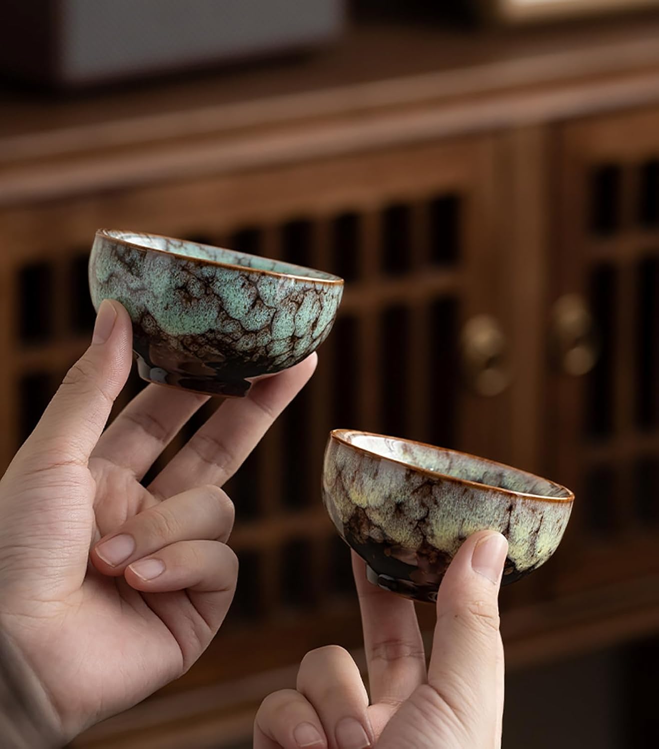 Chinese Ceramic Kung Fu Tea Set of 6, Japanese Tea Cup, Sake Cup,Sake Sets Ceramic Tea Cup, Ceramic Tea Set，Blue gift box packaging