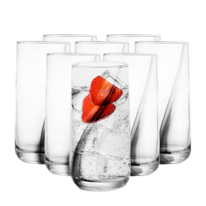 Heavy Base Drinking Glasses Set of 8, 15.5 Oz Elegant, Weighted Clear Water Glasses, Dishwasher Safe Glass Cups Set for Parties, Birthdays