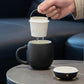 Cat Tea Cup (with filter and lid) - 13.5 oz ceramic cup - A suitable gift for cat lovers to give to friends and family. (Black)