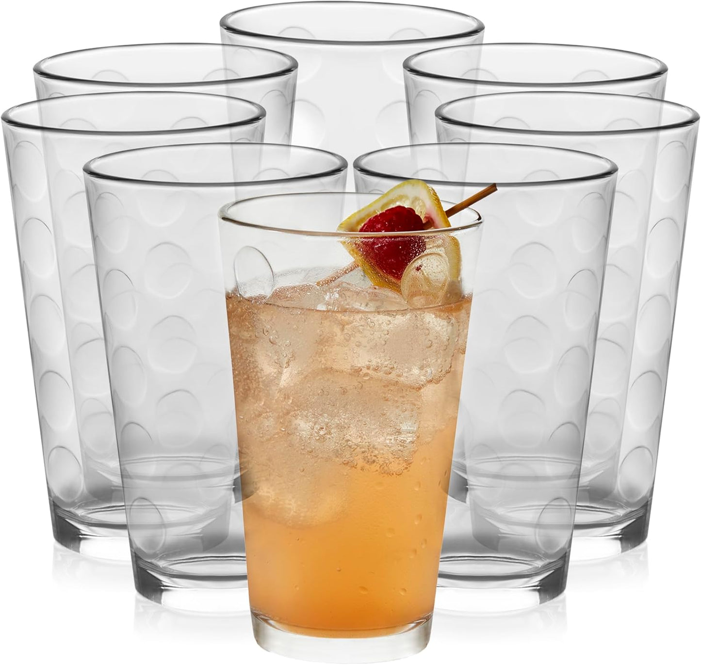 Heavy Base Drinking Glasses Set of 8, 15.5 Oz Elegant, Weighted Clear Water Glasses, Dishwasher Safe Glass Cups Set for Parties, Birthdays