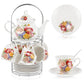 Ceramic tea set (with metal tray and spoons) Adult ceramic tea set with European floral pattern teapot, cup, tray and spoon. Suitable as a gift for women and mothers. Large version (bright style, 20 pieces)