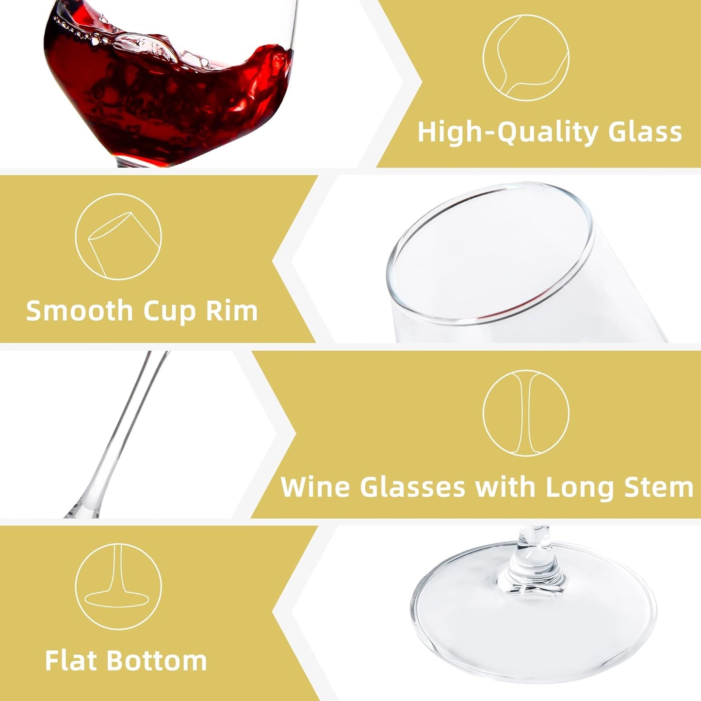 Eight-piece glass wine set, 12 ounces transparent red/brown style, long-handled wine glasses, suitable for parties, weddings and household use