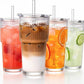 20oz Glass Tumblers with Straws and Lids, Ribbed Iced Coffee Cups Leak-proof, Dishwasher Safe, Thickened Glass Cups with Lids Ideal for Coffee and Travel, Clear, 4 Pack