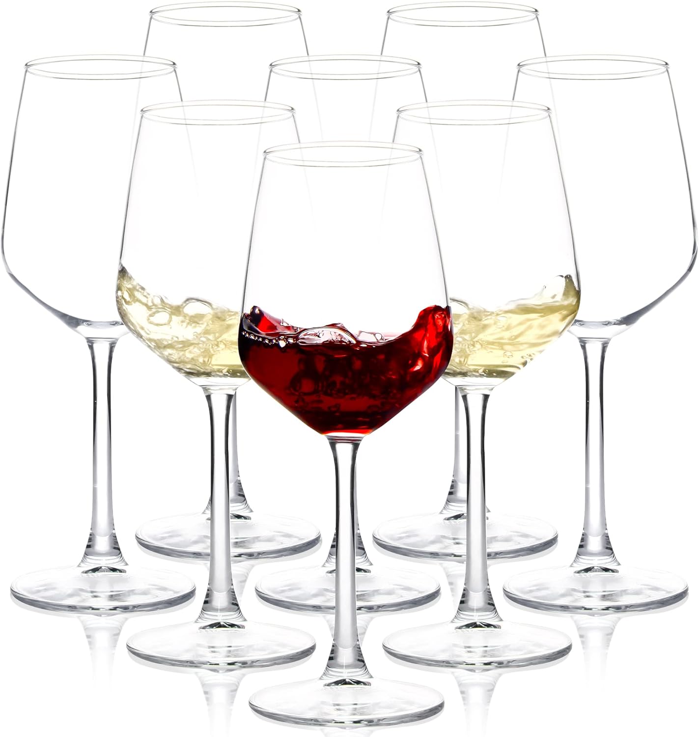 Eight-piece glass wine set, 12 ounces transparent red/brown style, long-handled wine glasses, suitable for parties, weddings and household use