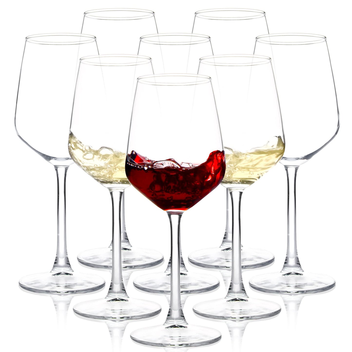 Eight-piece glass wine set, 12 ounces transparent red/brown style, long-handled wine glasses, suitable for parties, weddings and household use