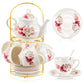 Ceramic tea set (with metal tray and spoons) Adult ceramic tea set with European floral pattern teapot, cup, tray and spoon. Suitable as a gift for women and mothers. Large version (bright style, 20 pieces)