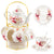 Ceramic tea set (with metal tray and spoons) Adult ceramic tea set with European floral pattern teapot, cup, tray and spoon. Suitable as a gift for women and mothers. Large version (bright style, 20 pieces)