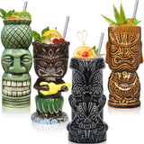 Barware Set (for cocktails - tiki cups) 4-piece set - ceramic party cups - bar decoration - creative - large Hawaiian beverage bar decoration - classic tropical drinkware - barware 4 sets