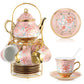 Ceramic tea set (with metal tray and spoons) Adult ceramic tea set with European floral pattern teapot, cup, tray and spoon. Suitable as a gift for women and mothers. Large version (bright style, 20 pieces)
