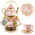 Ceramic tea set (with metal tray and spoons) Adult ceramic tea set with European floral pattern teapot, cup, tray and spoon. Suitable as a gift for women and mothers. Large version (bright style, 20 pieces)