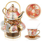 Ceramic tea set (with metal tray and spoons) Adult ceramic tea set with European floral pattern teapot, cup, tray and spoon. Suitable as a gift for women and mothers. Large version (bright style, 20 pieces)