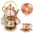 Ceramic tea set (with metal tray and spoons) Adult ceramic tea set with European floral pattern teapot, cup, tray and spoon. Suitable as a gift for women and mothers. Large version (bright style, 20 pieces)