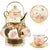 Ceramic tea set (with metal tray and spoons) Adult ceramic tea set with European floral pattern teapot, cup, tray and spoon. Suitable as a gift for women and mothers. Large version (bright style, 20 pieces)
