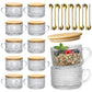 4pcs Set Vintage Coffee Mugs gifts for women, Overnight Oats Containers with Bamboo Lids and Spoons - 14oz Clear Embossed Glass Cups, Cute Coffee Bar Accessories, Iced Coffee Glasses