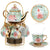 Ceramic tea set (with metal tray and spoons) Adult ceramic tea set with European floral pattern teapot, cup, tray and spoon. Suitable as a gift for women and mothers. Large version (bright style, 20 pieces)