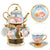 Ceramic tea set (with metal tray and spoons) Adult ceramic tea set with European floral pattern teapot, cup, tray and spoon. Suitable as a gift for women and mothers. Large version (bright style, 20 pieces)