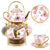 Ceramic tea set (with metal tray and spoons) Adult ceramic tea set with European floral pattern teapot, cup, tray and spoon. Suitable as a gift for women and mothers. Large version (bright style, 20 pieces)
