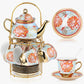 Ceramic tea set (with metal tray and spoons) Adult ceramic tea set with European floral pattern teapot, cup, tray and spoon. Suitable as a gift for women and mothers. Large version (bright style, 20 pieces)