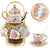 Ceramic tea set (with metal tray and spoons) Adult ceramic tea set with European floral pattern teapot, cup, tray and spoon. Suitable as a gift for women and mothers. Large version (bright style, 20 pieces)