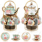 Ceramic tea set (with metal tray and spoons) Adult ceramic tea set with European floral pattern teapot, cup, tray and spoon. Suitable as a gift for women and mothers. Large version (bright style, 20 pieces)