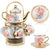 Ceramic tea set (with metal tray and spoons) Adult ceramic tea set with European floral pattern teapot, cup, tray and spoon. Suitable as a gift for women and mothers. Large version (bright style, 20 pieces)