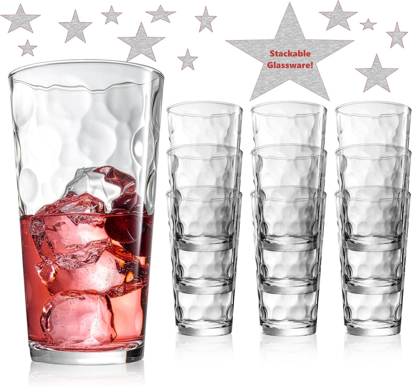 Glassware set, consisting of 10 glasses with a capacity of 17 ounces, suitable for water, juice, cocktails and iced tea.